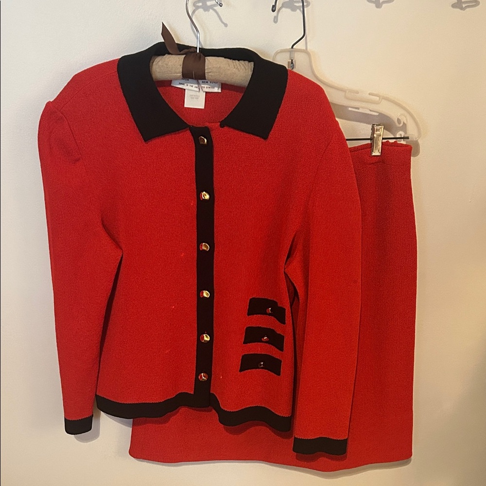 Chic Red and Black Women's Skirt Set